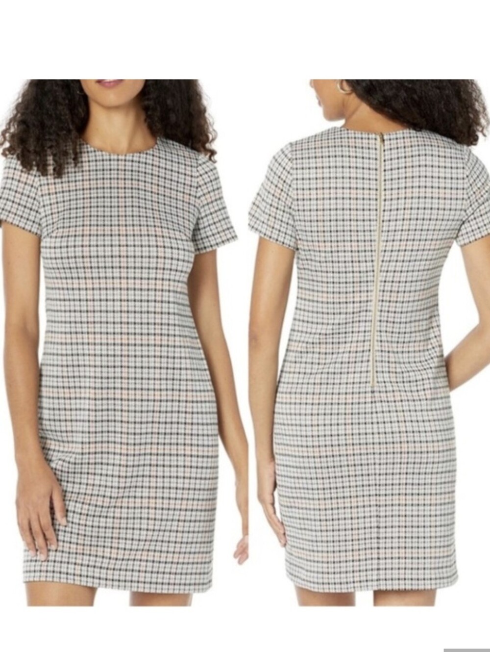 Calvin Klein Neutral Plaid Mini Sheath Dress Size 2